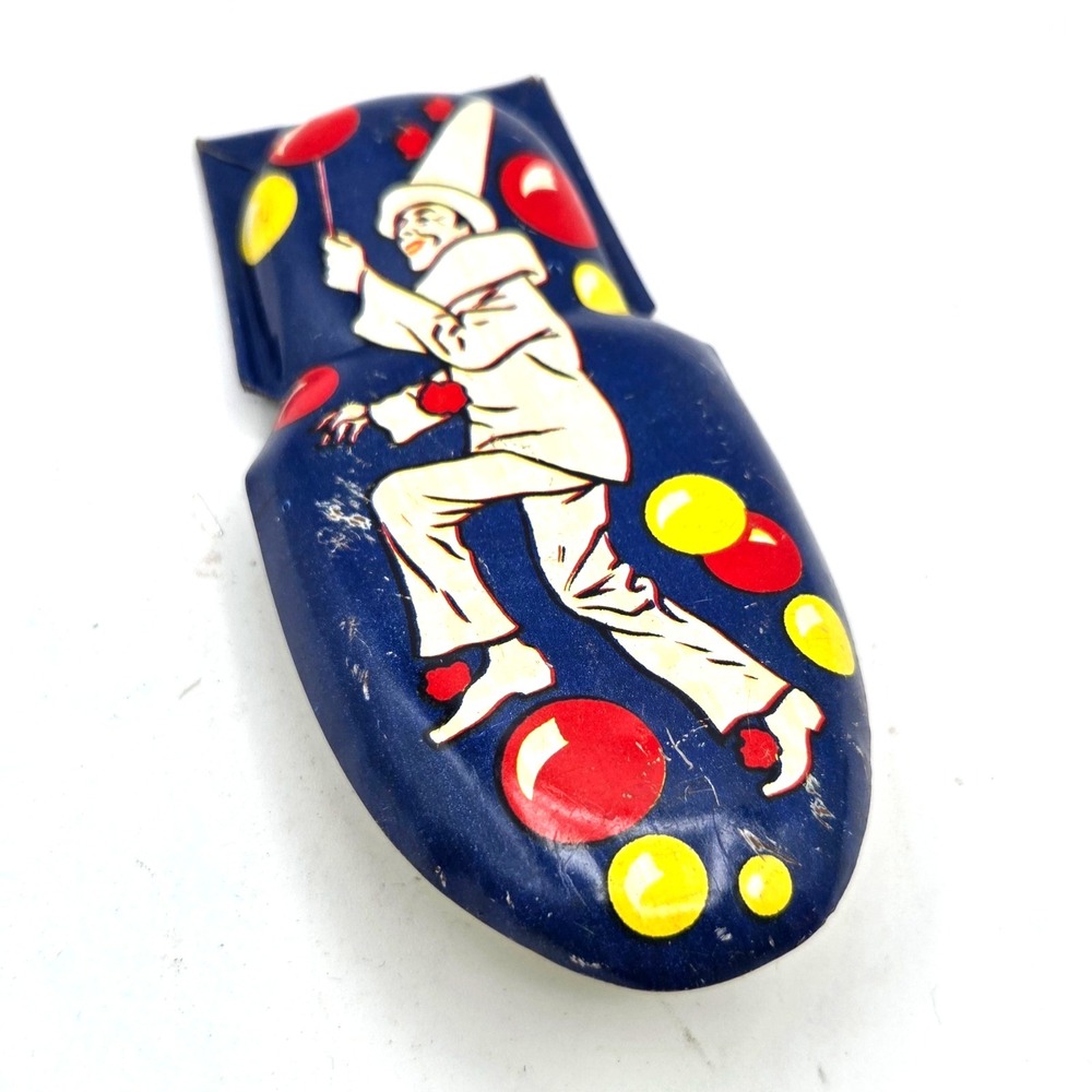 Kirchhof‎ Tin Litho Noisemaker Clicker Pierrot Clown Yellow & Red Balloons